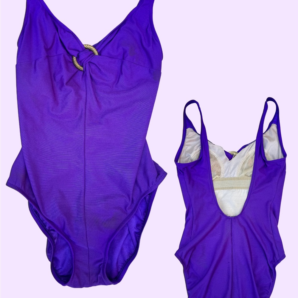 Purple Vintage One-Piece Swimsuit with Ring Detail